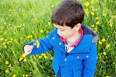 simsearch:614-07240004,k - Portrait of boy in blue coat blowing dandelion clock Foto de stock - Royalty Free Premium, Número: 649-08145286