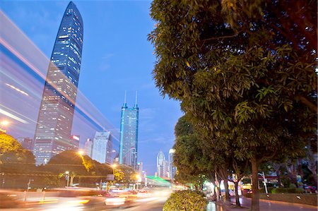 KK100 building, Shenzhen, early evening, long exposure, Shanghai, China Foto de stock - Sin royalties Premium, Código: 649-08145339