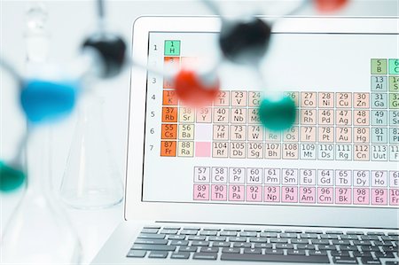 erlenmeyer flask photography - Lap top with periodic table and ball and stick molecular model Stock Photo - Premium Royalty-Free, Code: 649-08239047