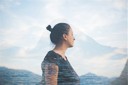 double exposure image - Double exposure of mid adult woman looking out at Lake Lugano, Switzerland Stock Photo - Premium Royalty-Free, Code: 649-08307488