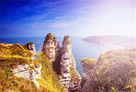 High angle view of rock formations on coast, Normandy, France Foto de stock - Sin royalties Premium, Código: 649-08328990