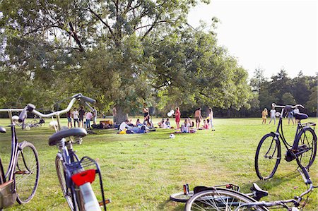 Group of friends partying under park tree at sunset Photographie de stock - Premium Libres de Droits, Code: 649-08381133