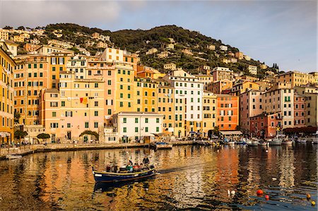 simsearch:649-07585627,k - Elevated view of fishing boat leaving the harbor, Camogli, Liguria,  Italy Stock Photo - Premium Royalty-Free, Code: 649-08381769