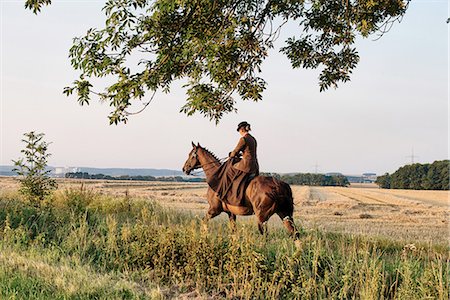 Woman riding horse in field Photographie de stock - Premium Libres de Droits, Code: 649-08423439