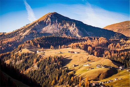 Mountain landscape and hillside houses, Dolomites, Italy Stock Photo - Premium Royalty-Free, Code: 649-08548941