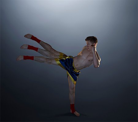 simsearch:614-08119897,k - Multiple exposure of young male kick boxer Stock Photo - Premium Royalty-Free, Code: 649-08565226