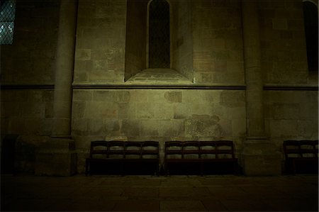 empty pew - Empty pews in dark church interior Stock Photo - Premium Royalty-Free, Code: 649-08565267