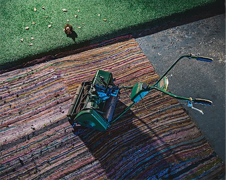 raro - Lawnmower on rug with toy hedgehog Foto de stock - Sin royalties Premium, Código: 649-08565297