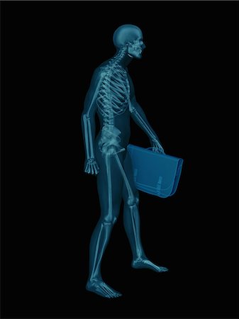 skeleton with black background - Transparent man carrying a briefcase Stock Photo - Premium Royalty-Free, Code: 649-08565442