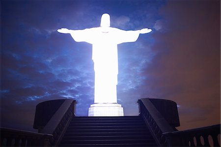 rio de janeiro night lights - Stairway and Christ the Redeemer at night, Rio De Janeiro, Brazil Stock Photo - Premium Royalty-Free, Code: 649-08565690