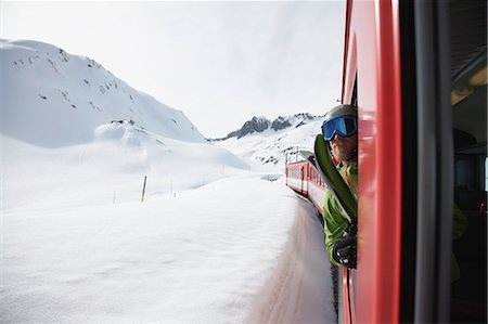 simsearch:841-09077101,k - Skier on train through snowy mountains Stock Photo - Premium Royalty-Free, Code: 649-08560758