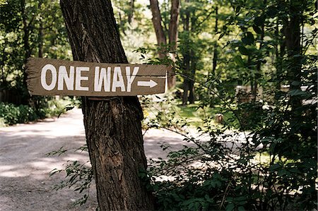 simsearch:6122-07696910,k - One way sign in campsite, Phoenicia, NY, USA Foto de stock - Sin royalties Premium, Código: 649-08562412