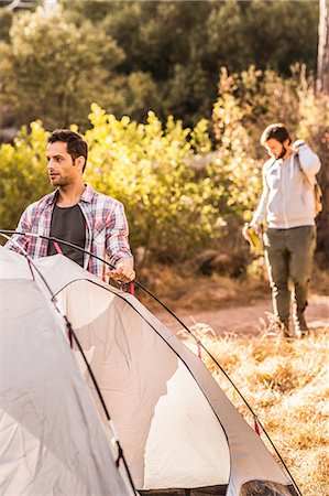 simsearch:649-08576557,k - Man putting up dome tent in forest, Deer Park, Cape Town, South Africa Stockbilder - Premium RF Lizenzfrei, Bildnummer: 649-08576287