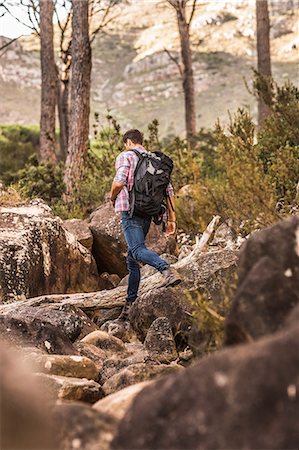 simsearch:649-08662126,k - Male hiker hiking down forest rock formation, Deer Park, Cape Town, South Africa Photographie de stock - Premium Libres de Droits, Code: 649-08576280