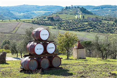 Wine barrels in rural vineyard Stock Photo - Premium Royalty-Free, Code: 649-08632502