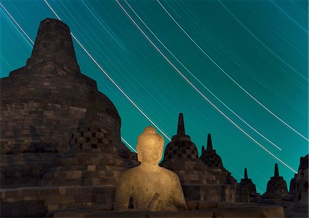 sculpture travel - Night star trails, The Buddhist Temple of Borobudur, Java, Indonesia Stock Photo - Premium Royalty-Free, Code: 649-08632991