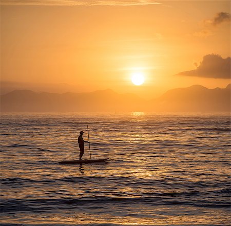 paddle board silhouette - Paddleboarder, Copacabana beach at dawn, Rio De Janeiro, Brazil Stock Photo - Premium Royalty-Free, Code: 649-08633132