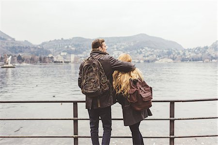 simsearch:649-08702807,k - Rear view of young couple looking out on lakeside, Lake Como, Italy Photographie de stock - Premium Libres de Droits, Code: 649-08702781