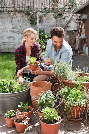 simsearch:649-08714465,k - Couple in garden tending to plants Foto de stock - Sin royalties Premium, Código: 649-08714471