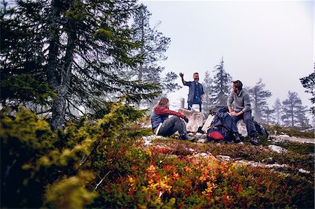 Hikers relaxing and chatting in park, Sarkitunturi, Lapland, Finland Stock Photo - Premium Royalty-Free, Code: 649-08766373