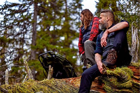 european male - Hikers resting on fallen tree, Sarkitunturi, Lapland, Finland Stock Photo - Premium Royalty-Free, Code: 649-08766380