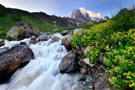 Rural landscape, Ushba Mountain in background, Caucasus, Svaneti, Georgia Stock Photo - Premium Royalty-Free, Code: 649-08824395
