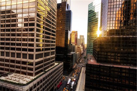 fin - Elevated view of glass fronted skyscrapers, New York, USA Foto de stock - Sin royalties Premium, Código: 649-08824851