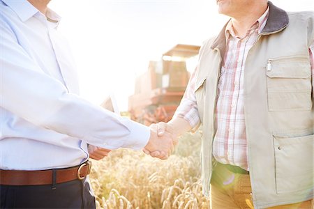 simsearch:649-09148967,k - Cropped view of farmer and businessman in wheat field shaking hands Photographie de stock - Premium Libres de Droits, Code: 649-08825154