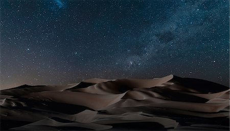 sparkling nights sky - View of dunes under starry night sky, Namib Desert, Namibia Stock Photo - Premium Royalty-Free, Code: 649-08840476