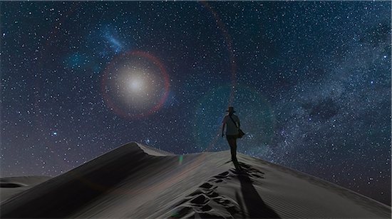 Silhouetted view of woman on dunes under starry night sky, Namib Desert, Namibia Photographie de stock - Premium Libres de Droits, Le code de l’image : 649-08840477