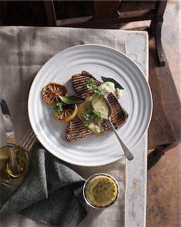 simsearch:649-08824546,k - Grilled tuna steak with caper mayonnaise Photographie de stock - Premium Libres de Droits, Code: 649-08840622