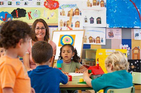 simsearch:649-09209379,k - Preschool boys and girls building with toy blocks in classroom Stock Photo - Premium Royalty-Free, Code: 649-08895192