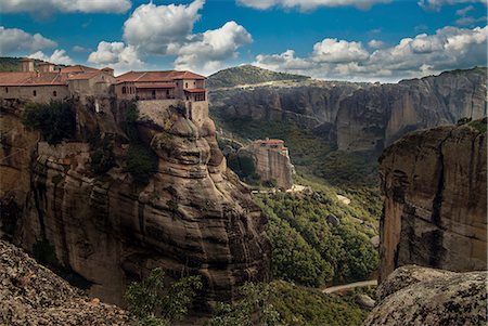 simsearch:649-08923905,k - Elevated landscape view of Roussanou Monastery on top of rock formation, Meteora, Thassaly, Greece Stock Photo - Premium Royalty-Free, Code: 649-08900749