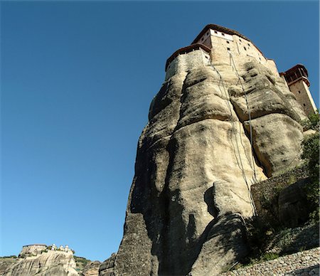 simsearch:649-08923905,k - Low angle view of Roussanou Monastery on top of rock formation, Meteora, Thassaly, Greece Stock Photo - Premium Royalty-Free, Code: 649-08900750