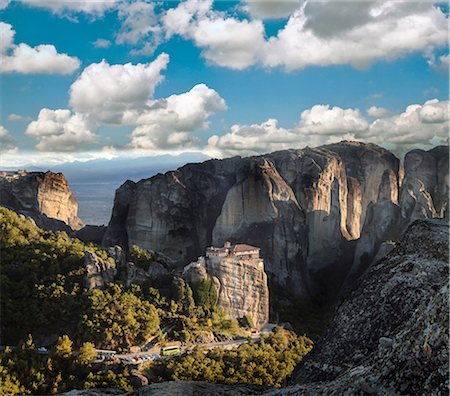simsearch:649-08923905,k - Landscape view of Roussanou Monastery on top of rock formation, Meteora, Thassaly, Greece Stock Photo - Premium Royalty-Free, Code: 649-08900753