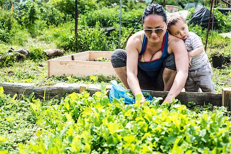 simsearch:614-08578435,k - Mother and baby at allotment Stock Photo - Premium Royalty-Free, Code: 649-08969362
