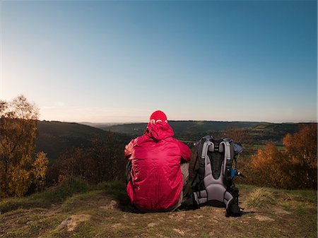 stop and think - Hiker overlooking rural landscape Stock Photo - Premium Royalty-Free, Code: 649-09002707