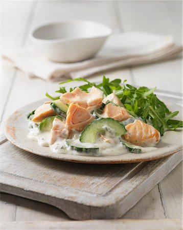 poached salmon - Plate of salmon with dill mayonnaise Stock Photo - Premium Royalty-Free, Code: 649-09003297