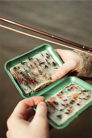 pesca con la mosca - Close up of tackle box Fotografie stock - Premium Royalty-Free, Codice: 649-09003451