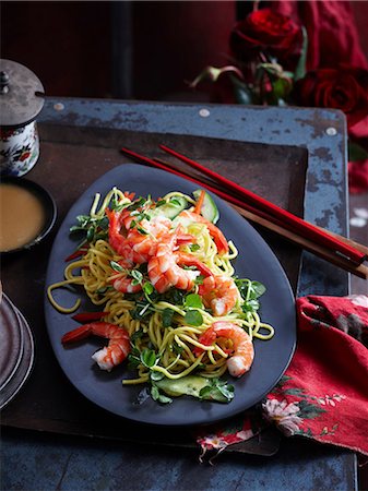 simsearch:649-09003328,k - Plate of prawns and noodles Stock Photo - Premium Royalty-Free, Code: 649-09003755