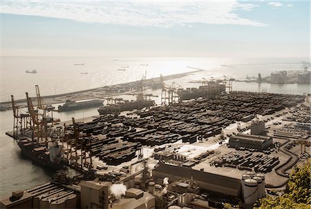 Elevated view of port ships and cranes, Barcelona, Spain Stock Photo - Premium Royalty-Free, Code: 649-09016952