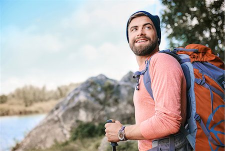 simsearch:649-09025434,k - Portrait of man hiking, looking away smiling, Krakow, Malopolskie, Poland, Europe Stockbilder - Premium RF Lizenzfrei, Bildnummer: 649-09025428