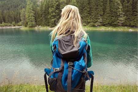 simsearch:614-09027067,k - Rear view of hiker looking away at lake, Tirol, Steiermark, Austria, Europe Stock Photo - Premium Royalty-Free, Code: 649-09026058