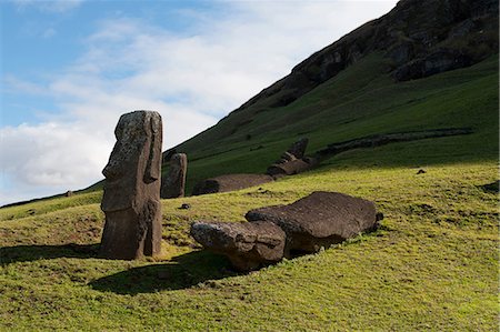 simsearch:649-09111444,k - Rano Raraku moai statues, standing and fallen on Easter Island Stock Photo - Premium Royalty-Free, Code: 649-09111442