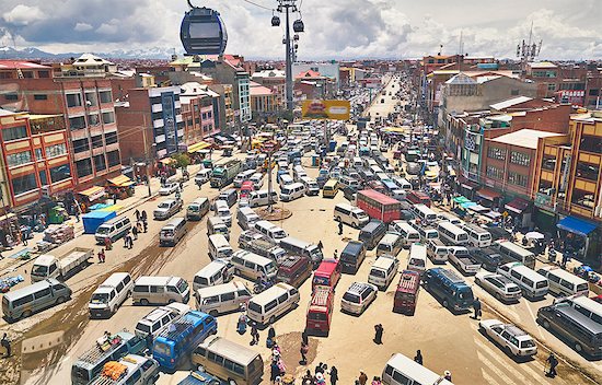 Elevated view of traffic in city, El Alto, La Paz, Bolivia, South America Stock Photo - Premium Royalty-Free, Image code: 649-09123313