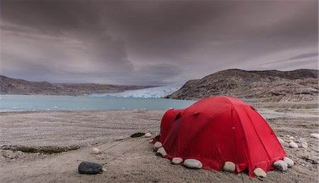 survival tent - Red tent pitched in front of Qualerallit glacier, Narsaq, Kitaa, Greenland Stock Photo - Premium Royalty-Free, Code: 649-09148457