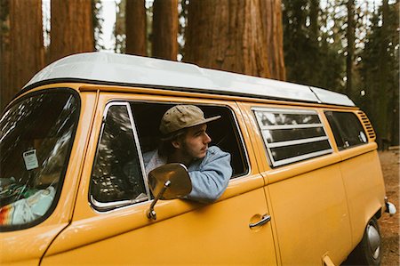 Man driving camper van, Sequoia National Park, California, USA Stock Photo - Premium Royalty-Free, Code: 649-09158975