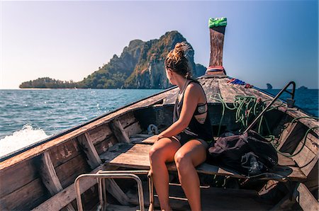 relaxing vacation - Woman enjoying boat ride, Tonsai, Krabi, Thailand Stock Photo - Premium Royalty-Free, Code: 649-09166357