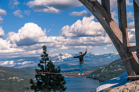 simsearch:649-08703003,k - Woman highlining, Donner Pass, Truckee, California, USA Stock Photo - Premium Royalty-Free, Code: 649-09176797