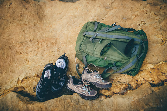 Hiking boots and back pack Stock Photo - Premium Royalty-Free, Image code: 649-09182009